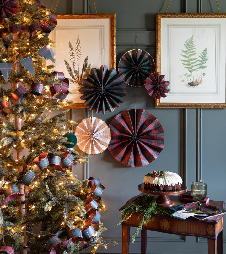 Plaid Paper Fan Set
