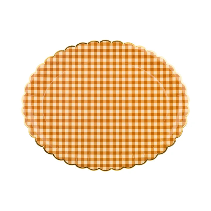 Foil Brown Gingham 17" Paper Platter (6ct)