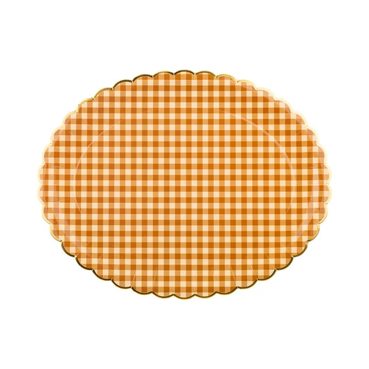 Foil Brown Gingham 17" Paper Platter (6ct)