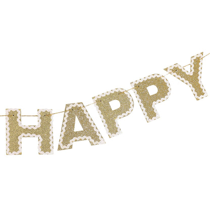 Happy Birthday Gold Shimmer Banner (Reusable Garland)