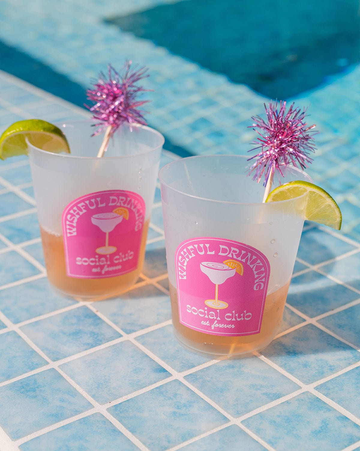 Wishful Drinking Reusable Party Cups with Pom Stirs (Set of 10)