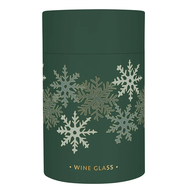 Gold Foil Stemless Wine Glass - Green Snowflakes