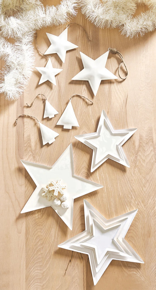 Nested White Enamel Star Trays - Set of 3
