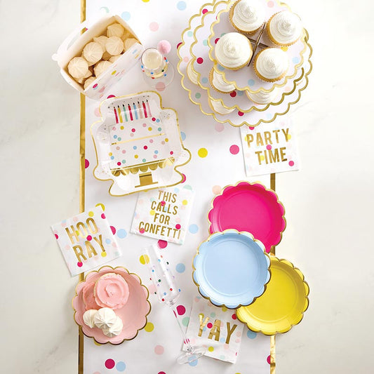 Foil Round Scalloped Paper Plates - Confetti Colors - 8ct