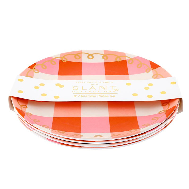 Melamine Appetizer Plates - Pink Plaid - 4ct