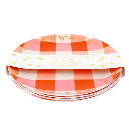 Melamine Appetizer Plates - Pink Plaid - 4ct