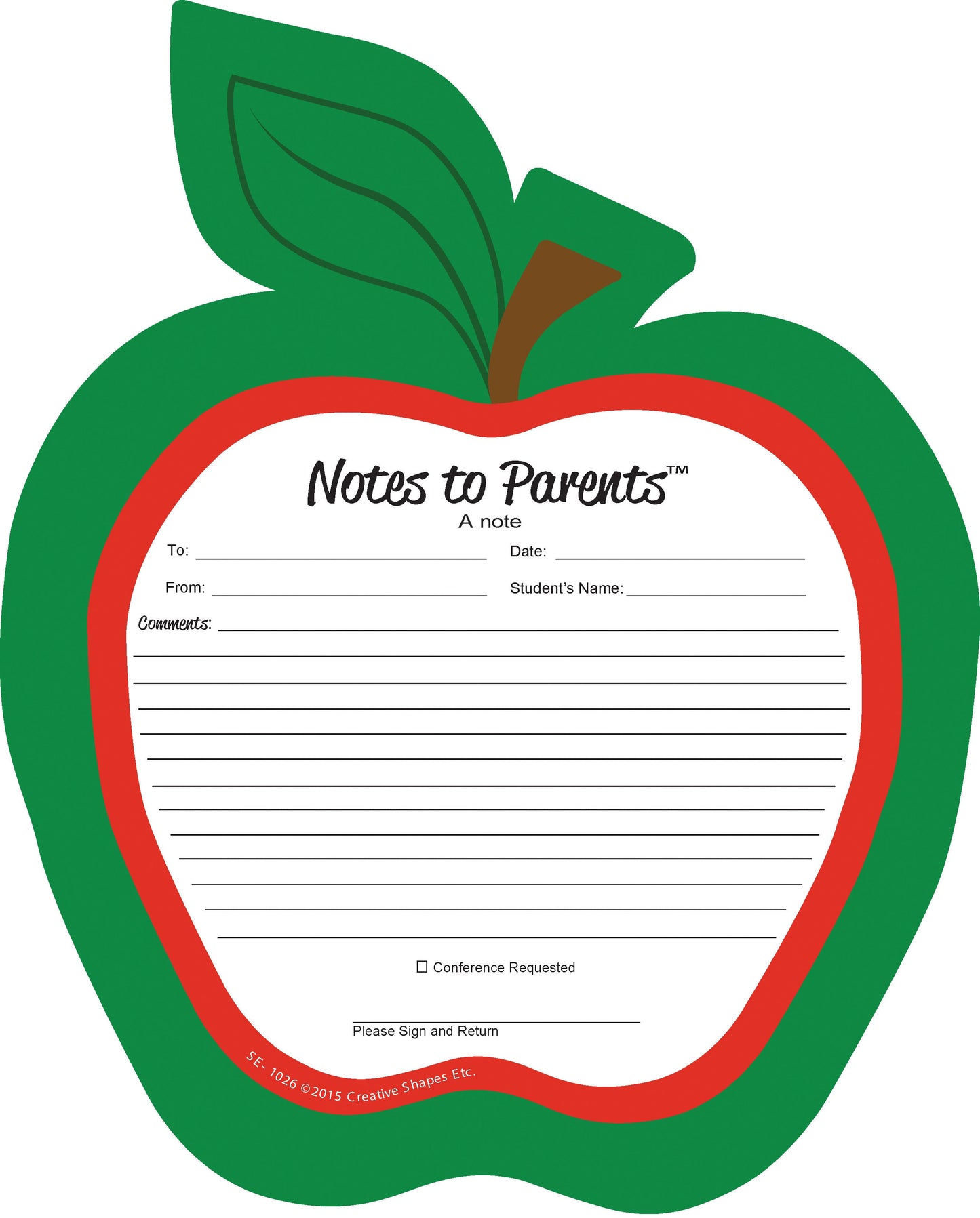 SHAPES ETC. Red Apple Blank Pad - Notes to Parents