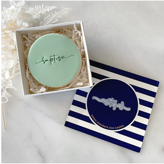 "BAPTISM" TINY TEXT STAMP BY LITTLE BISKUT