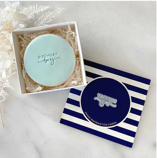 "BIRTHDAY BOY" TINY TEXT STAMP BY LITTLE BISKUT