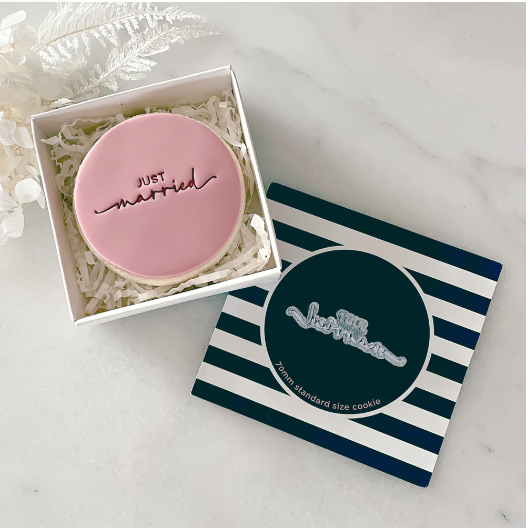 "JUST MARRIED" TINY TEXT STAMP BY LITTLE BISKUT