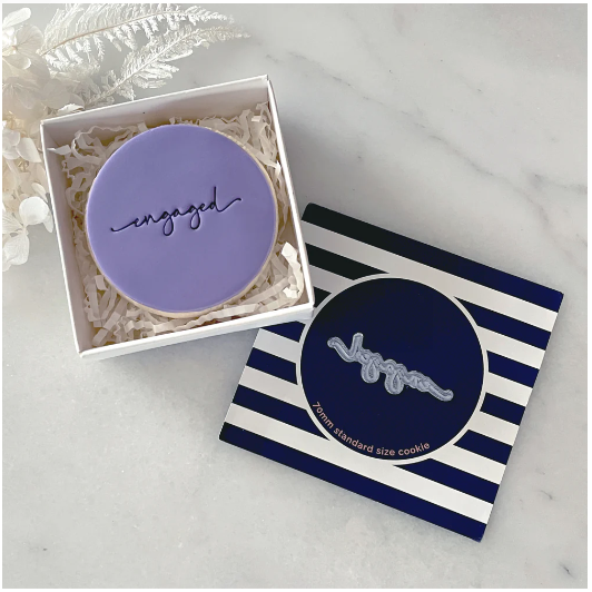 "ENGAGED" TINY TEXT STAMP BY LITTLE BISKUT