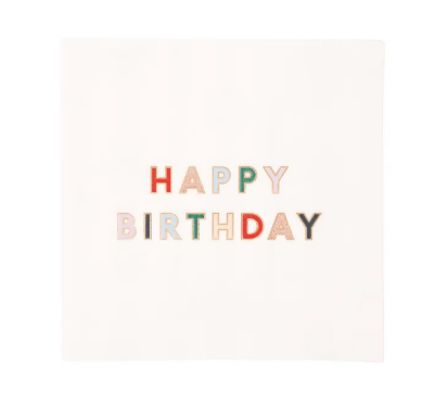 Blanc White Signature Happy Birthday Cocktail Napkins