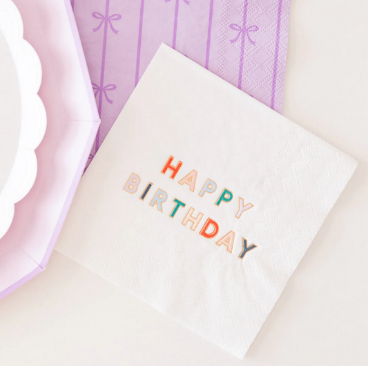 Blanc White Signature Happy Birthday Cocktail Napkins