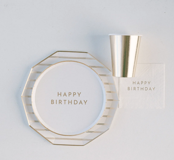 White & Gold Signature Happy Birthday Small Plates