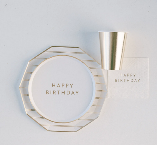 White & Gold Signature Happy Birthday Small Plates