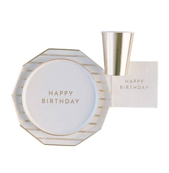 White & Gold Signature Happy Birthday Cocktail Napkins