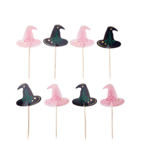 Pink & Black Witch Hat Cupcake Toppers