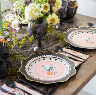 Floral Halloween Skulls & Spiders Dinner Napkins