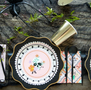 Floral Halloween Skulls & Spiders Dessert Plates