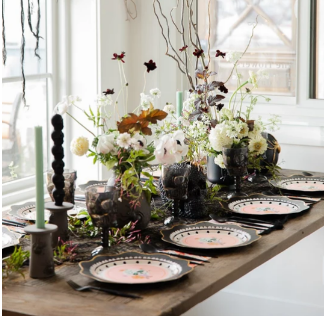 Floral Halloween Skulls & Spiders Dessert Plates