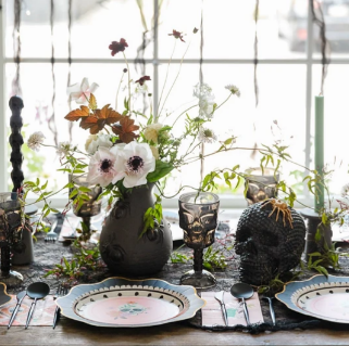 Floral Halloween Skulls & Spiders Dessert Plates