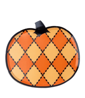 Vintage Halloween Harlequin Pumpkin Plates