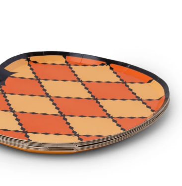 Vintage Halloween Harlequin Pumpkin Plates