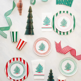 Emerald Green Signature Cabana Stripe Plates