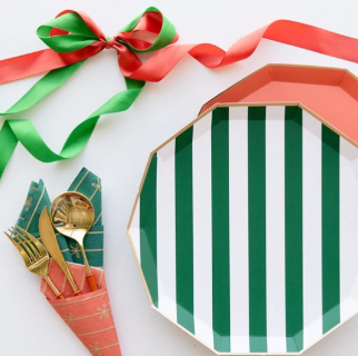 Emerald Green Signature Cabana Stripe Plates