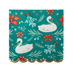 Christmas Floral Swan Print Large Green Napkins