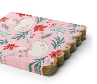 Christmas Floral Swan Print Large Pink Napkins