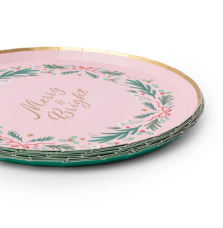 Pink Christmas Wreath Dessert Plates