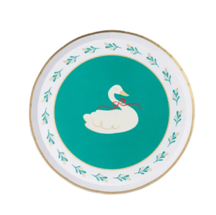Christmas Floral Swan Print Green Small Plates