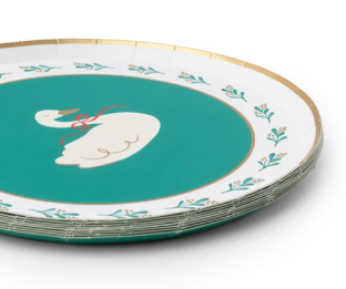 Christmas Floral Swan Print Green Small Plates
