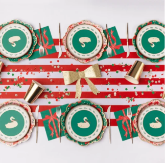 Christmas Floral Swan Print Green Small Plates