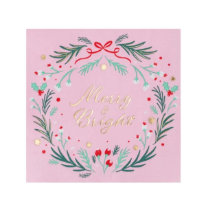 Pink Christmas Wreath Large Napkins