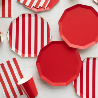 Cherry Red Signature Cabana Stripe Plates