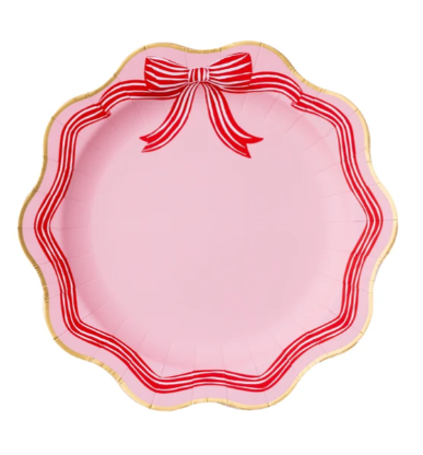 Elegant Pink Peppermint Bow Dinner Plates