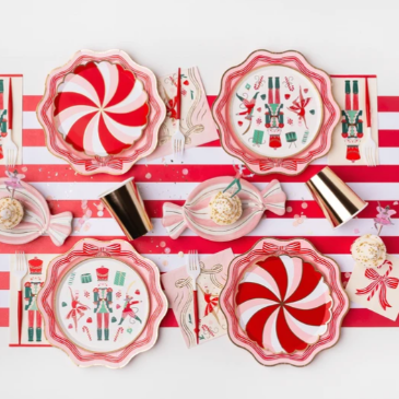 Elegant Pink Peppermint Bow Dinner Plates
