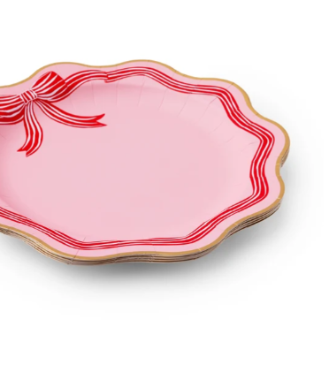 Elegant Pink Peppermint Bow Dinner Plates