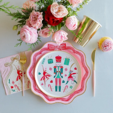 Elegant Pink Peppermint Bow Dinner Plates