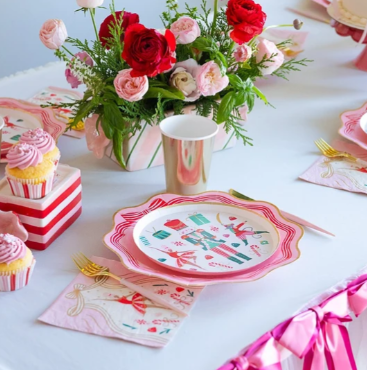 Elegant Pink Peppermint Bow Dinner Plates