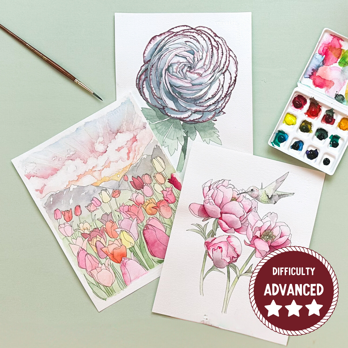 Spring Florals Watercolor Painting Kit - (Large)