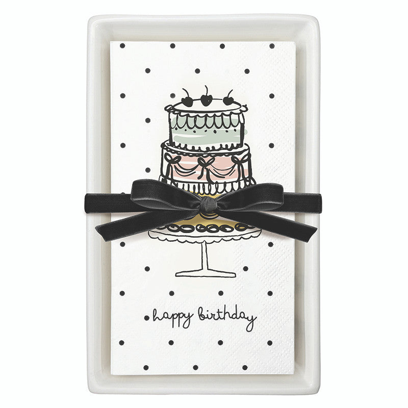 Ceramic Guest Napkin Tray + Napkins - Happy Birthday