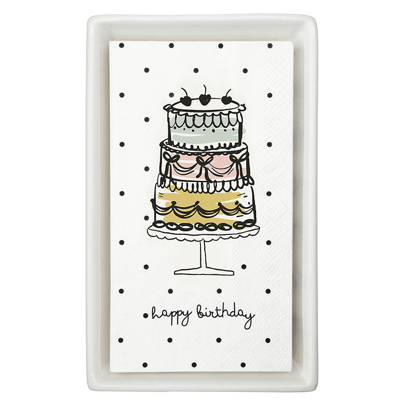 Ceramic Guest Napkin Tray + Napkins - Happy Birthday