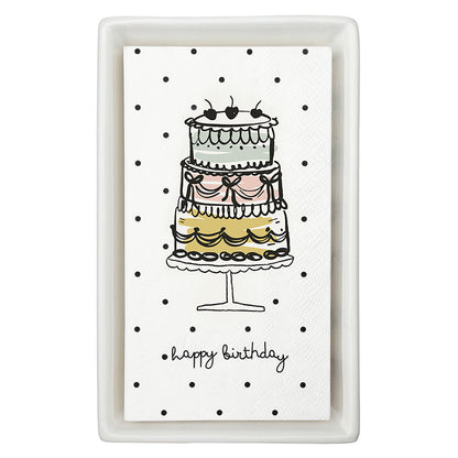 Ceramic Guest Napkin Tray + Napkins - Happy Birthday
