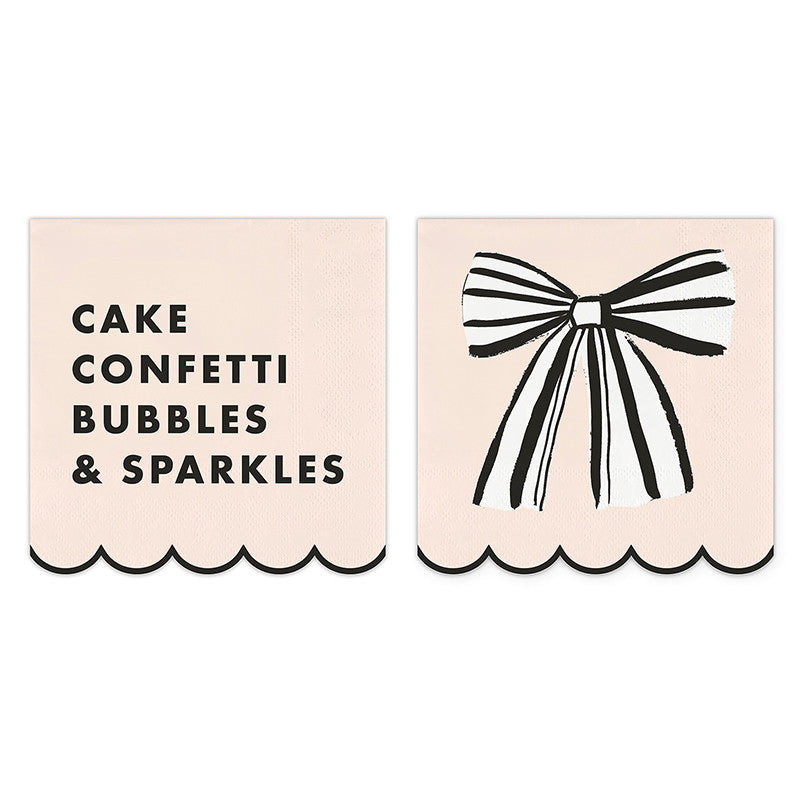 Scalloped Cocktail Napkins - Pink Bow