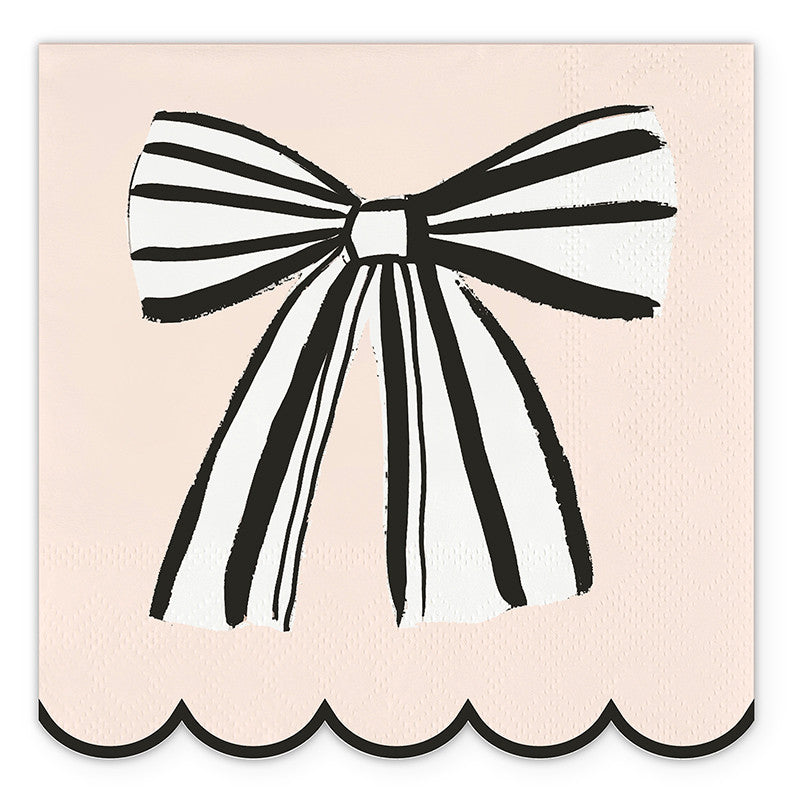Scalloped Cocktail Napkins - Pink Bow