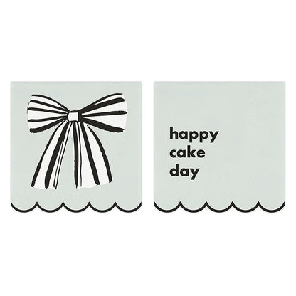 Scalloped Cocktail Napkins - Green Bow