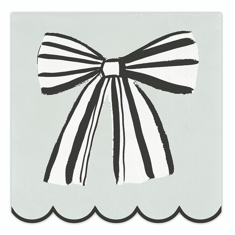 Scalloped Cocktail Napkins - Green Bow